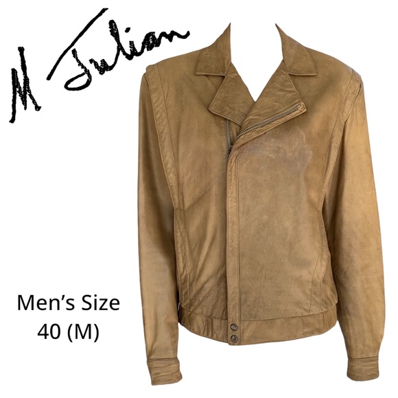 M Julian for Wilson’s Leather Tan Distressed Leather Bomber/Aviator Jacket - Picture 11 of 16